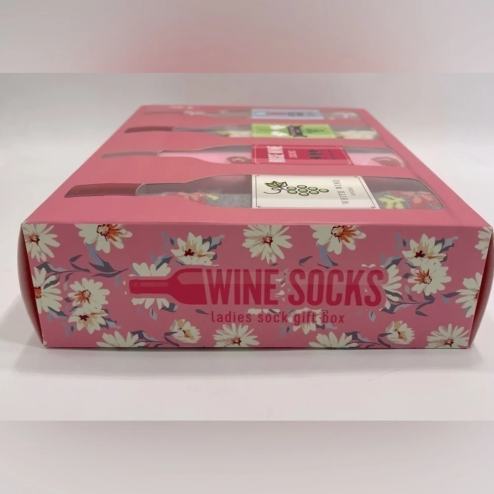 Orrsum Sock Co Wine Lover Socks 4 pack Size 5-9 Pink Rose Grapes Gray Gift Set